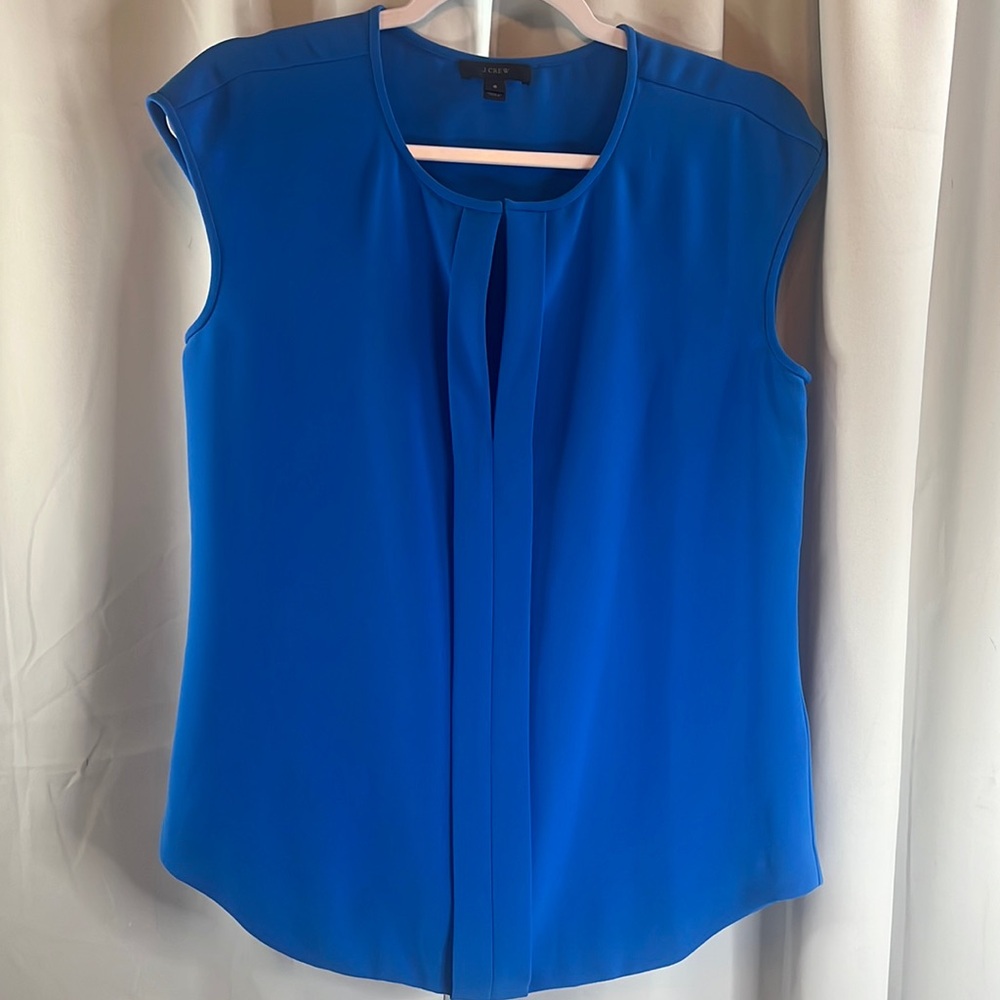 J Crew Size 6 Royal Blue Crepe Top Blouse Cap Sleeve Blouse